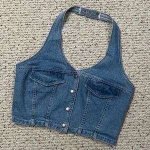 Y2K Vintage 100% Cotton Denim Paris Blues Snap Closure Halter Vest size 8 or 11
